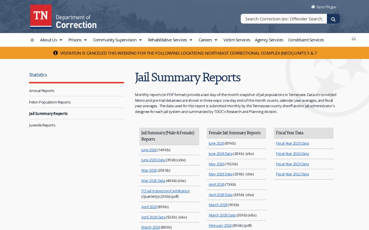 Tennessee jail summary source distinguished from Hardeman County 72-hour release records