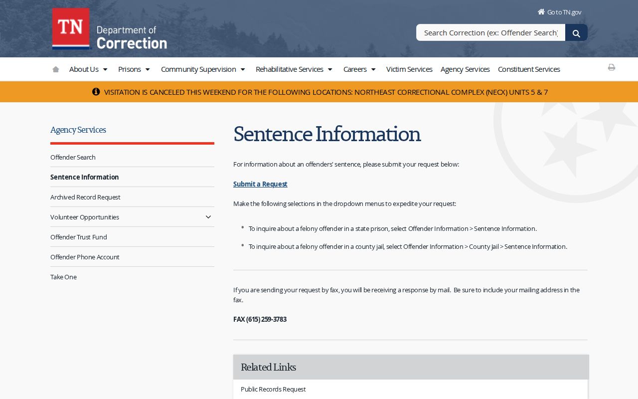 Tennessee sentence information explaining Hardeman County release date terms