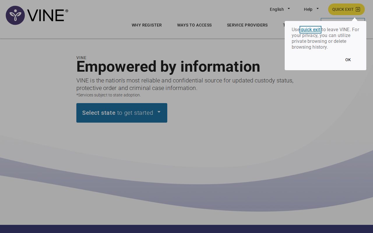 Hardeman County VINELink inmate search and release notification screen